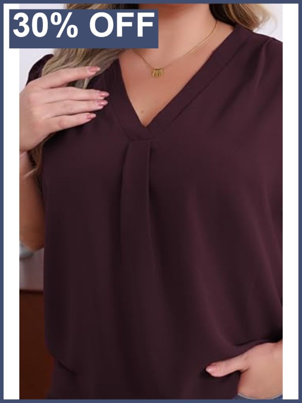 Plus Size V Neck Petal Sleeve Work Blouse Loose Fit Chiffon - Picture 5 of 5
